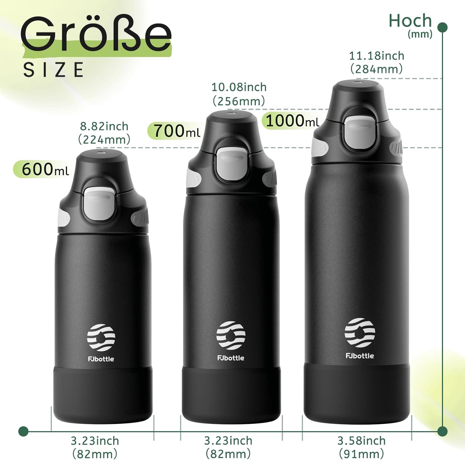 Fjbottle Thermosfles met rietje, magnetische handgreep voor telefoon + dubbel drinksysteem, sportfles, 1 l/700/600 ml, opening met 1 klik, BPA-vrij, lekvrij, voor fitnessstudio, yoga
