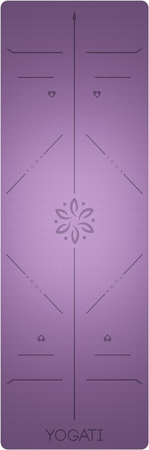 YOGATI – milieuvriendelijke yogamat - TPE, non-slip en dikke yogamat. Yoga Matten met Body Alignment Lines. Perfect Pilates Mat voor workout oefening, Gym en Fitness.