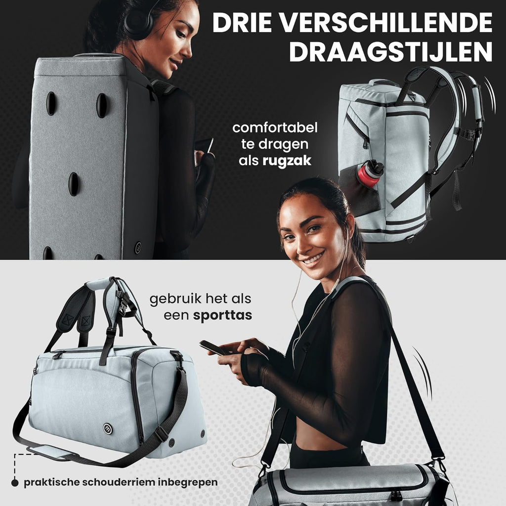 Sporttas Gymbag Reistas 40L / 60L | Trainingstas met Rugzak-Functie Schoenencompartiment Vak voor natte Kleding | Sportrugzak Fitness Tas Weekender Zwemtas Duffelbag Sportzak Fitnesszak Sportbag Heren
