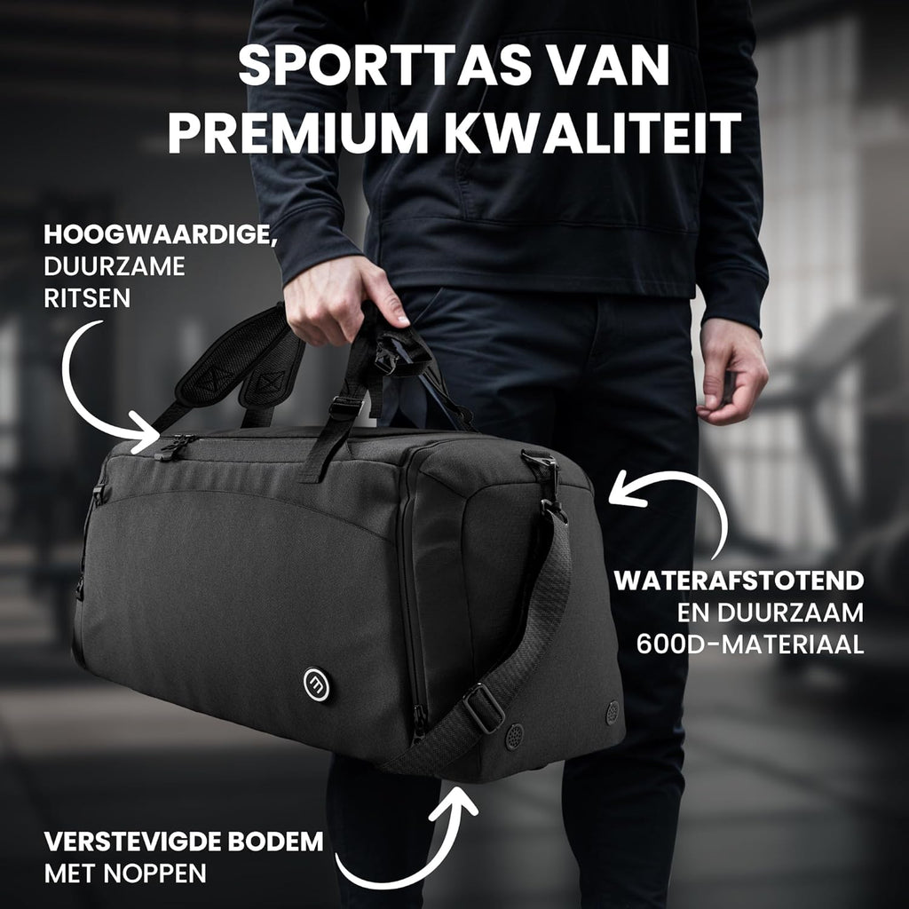 Sporttas Gymbag Reistas 40L / 60L | Trainingstas met Rugzak-Functie Schoenencompartiment Vak voor natte Kleding | Sportrugzak Fitness Tas Weekender Zwemtas Duffelbag Sportzak Fitnesszak Sportbag Heren