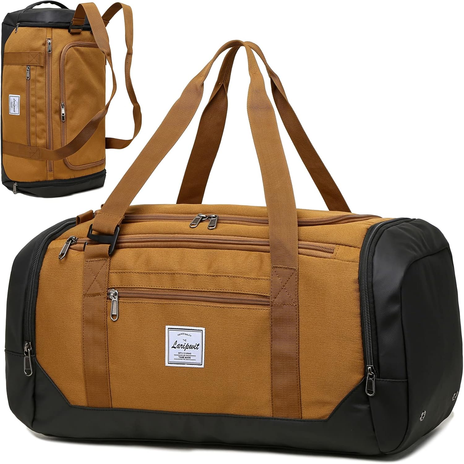 Laripwit Reistas voor Heren 40L Middelgrote Sporttas met Schoenenvak en Natvak Sporttassen Damesweekendtas voor Reizen, Sport, Fitness, kamperen, Bruin