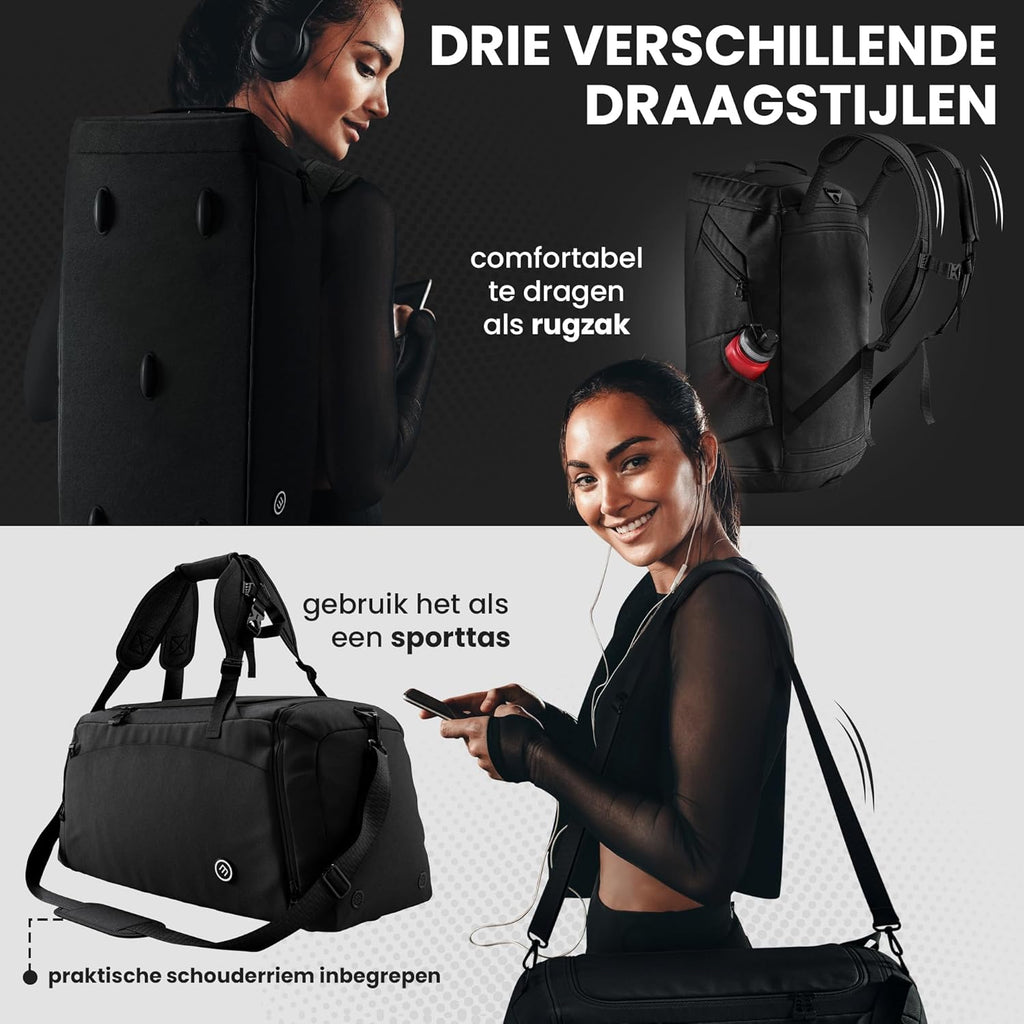 Sporttas Gymbag Reistas 40L / 60L | Trainingstas met Rugzak-Functie Schoenencompartiment Vak voor natte Kleding | Sportrugzak Fitness Tas Weekender Zwemtas Duffelbag Sportzak Fitnesszak Sportbag Heren