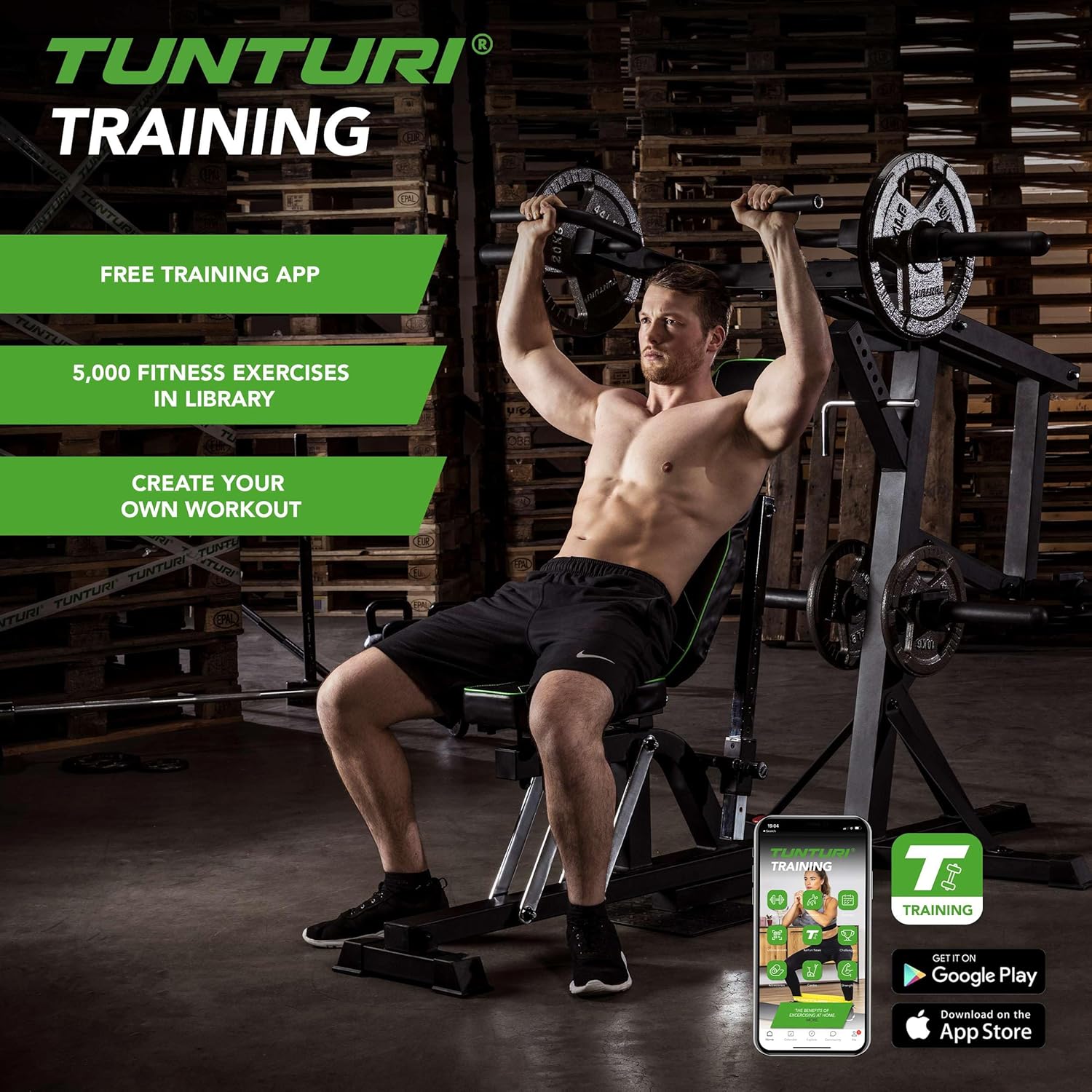 Tunturi WT80 Krachtstation - Fitness homegym - Verstelbaar fitnessapparaat voor 50+ Oefeningen - Compact voor thuisgebruik - Geschikt voor 30mm & 50mm halterschijven