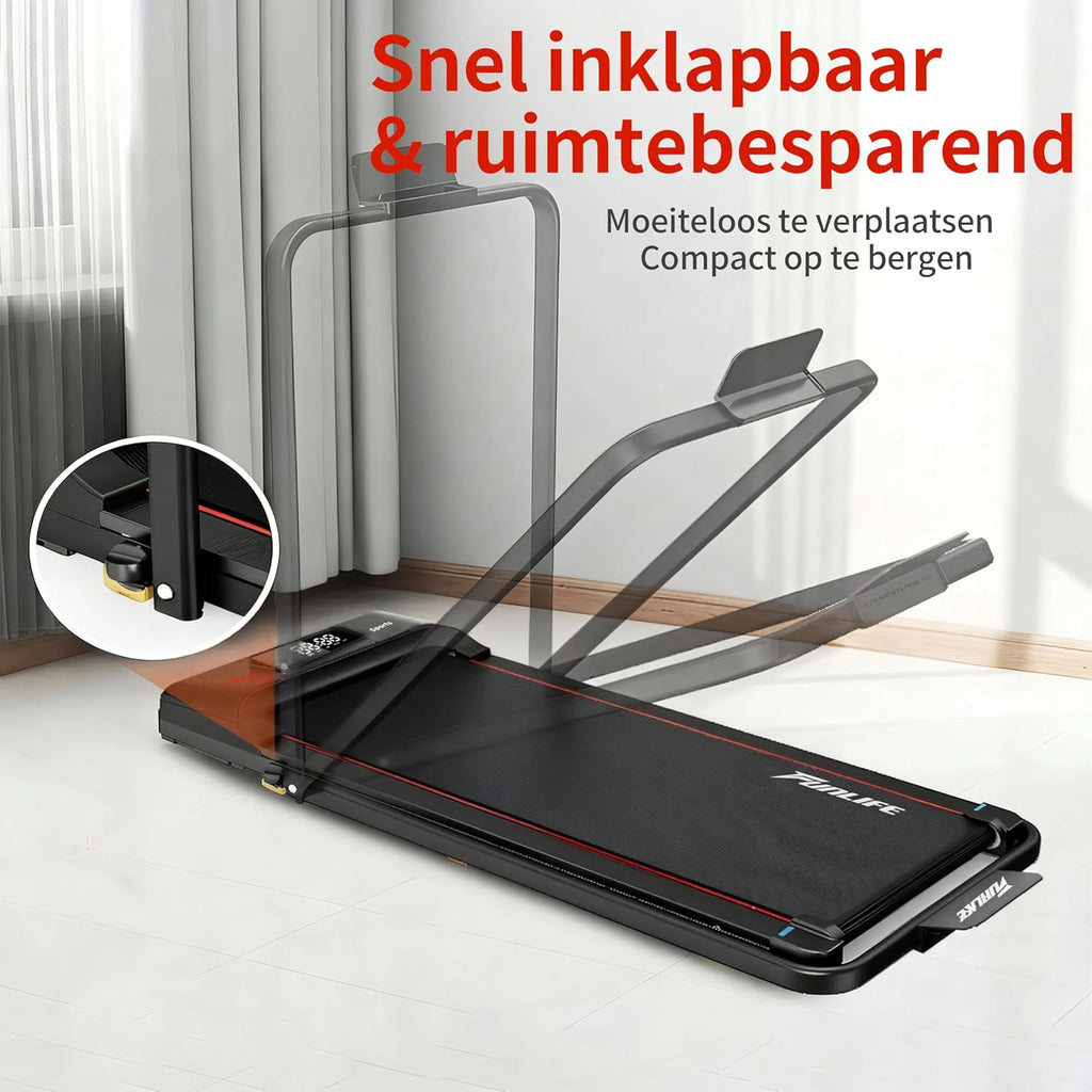 Walking Pad/loopband voor thuis, inklapbaar, 3-in-1 mini-loopband met handgreep, stil en plat, tot 120 kg, geschikt voor bureau en thuiskantoor, senioren en revalidatie, FunLife F1