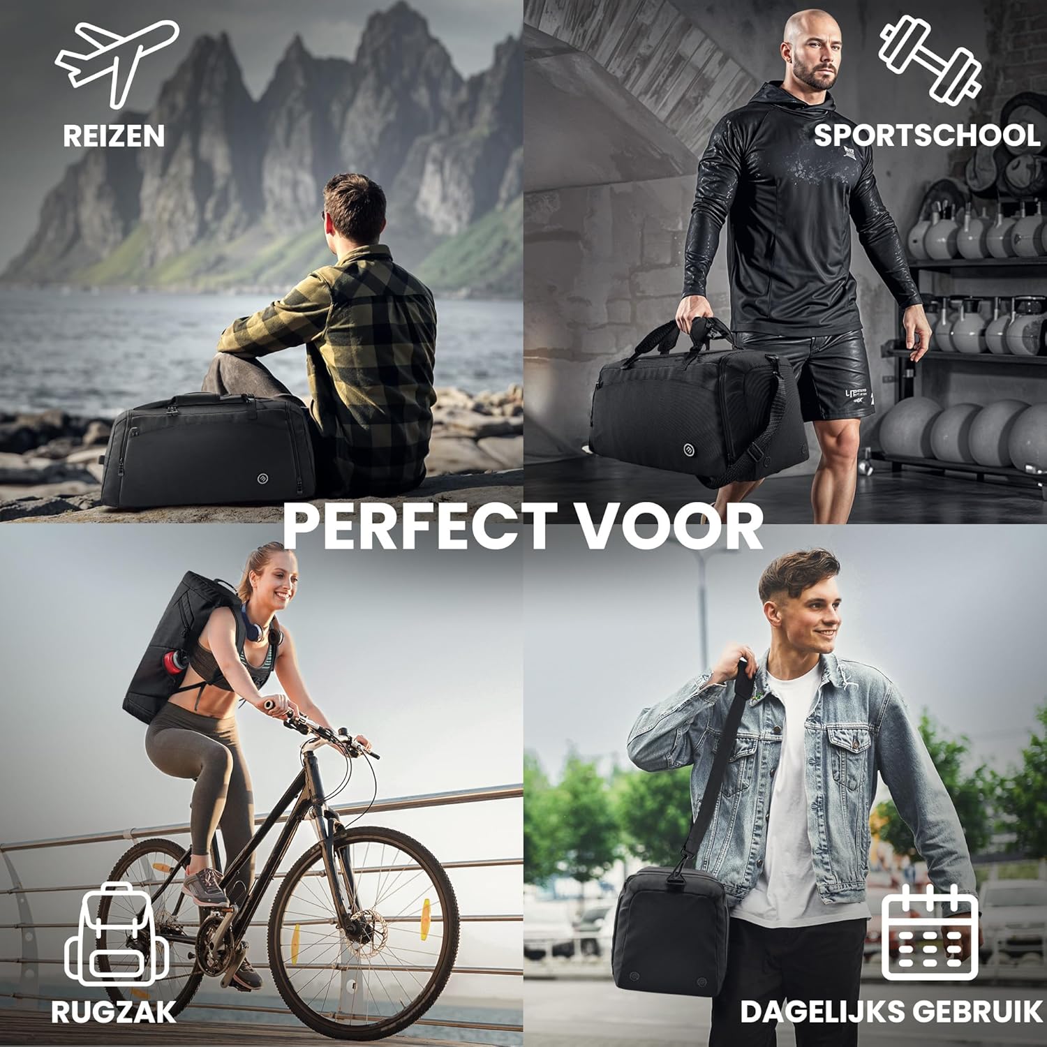 Sporttas Gymbag Reistas 40L / 60L | Trainingstas met Rugzak-Functie Schoenencompartiment Vak voor natte Kleding | Sportrugzak Fitness Tas Weekender Zwemtas Duffelbag Sportzak Fitnesszak Sportbag Heren
