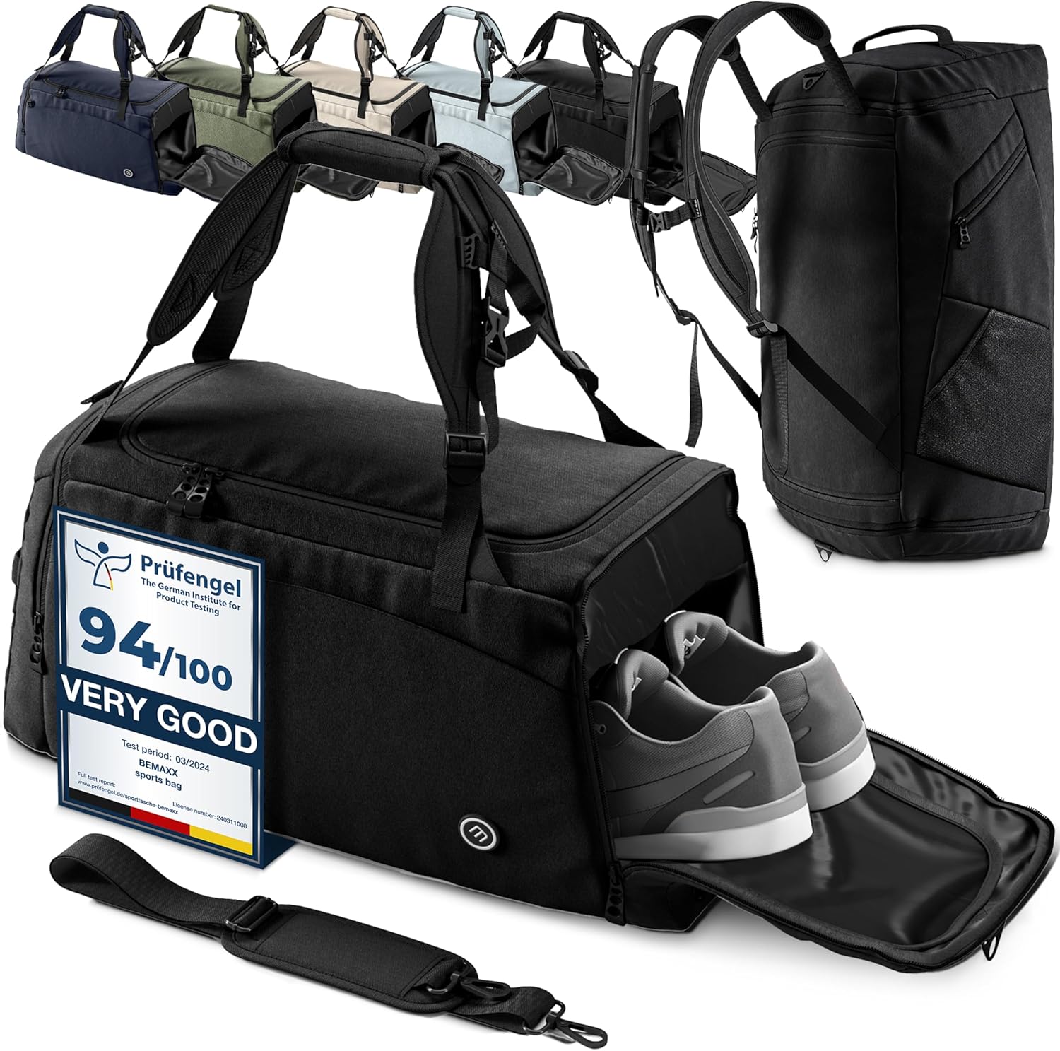 Sporttas Gymbag Reistas 40L / 60L | Trainingstas met Rugzak-Functie Schoenencompartiment Vak voor natte Kleding | Sportrugzak Fitness Tas Weekender Zwemtas Duffelbag Sportzak Fitnesszak Sportbag Heren