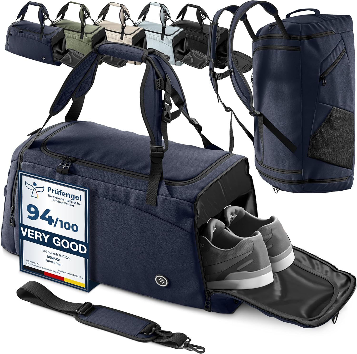 Sporttas Gymbag Reistas 40L / 60L | Trainingstas met Rugzak-Functie Schoenencompartiment Vak voor natte Kleding | Sportrugzak Fitness Tas Weekender Zwemtas Duffelbag Sportzak Fitnesszak Sportbag Heren