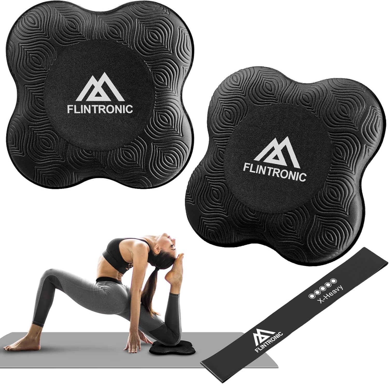 Flintronic Yoga-kniebeschermer, set van 2 antislip, yogamat, yoga-steunkussen, sportbalanskussen, comfortabele lichtgewicht ondersteuning voor knieën, handen, polsen en ellebogen - 20 x 20 cm, met