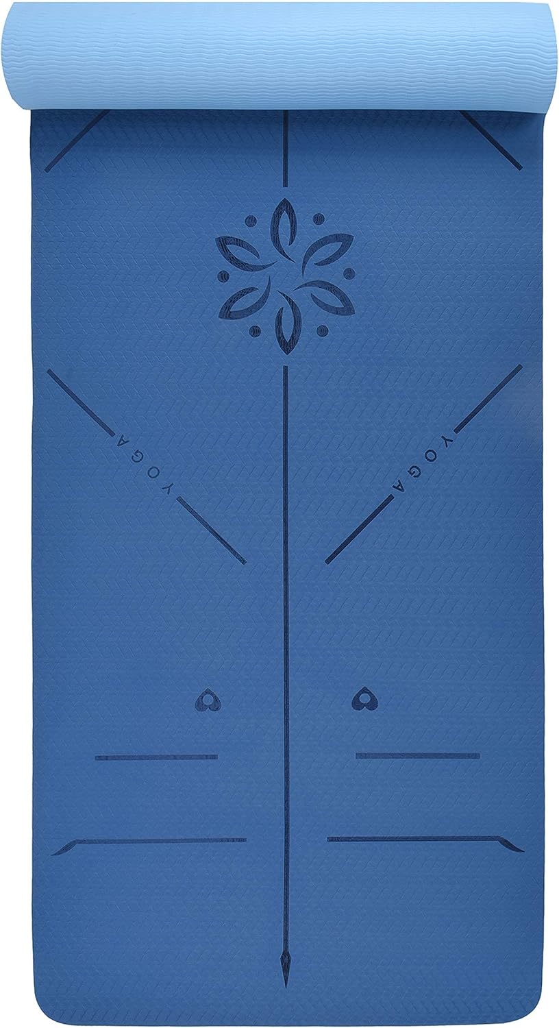 YOGATI – milieuvriendelijke yogamat - TPE, non-slip en dikke yogamat. Yoga Matten met Body Alignment Lines. Perfect Pilates Mat voor workout oefening, Gym en Fitness.