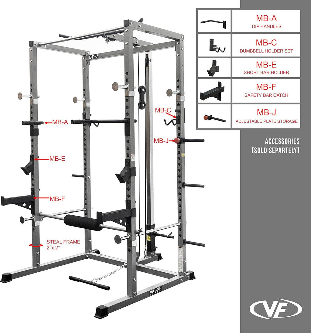 Valor Fitness BD-7 Power Rack met Lat bevestigingsstrips