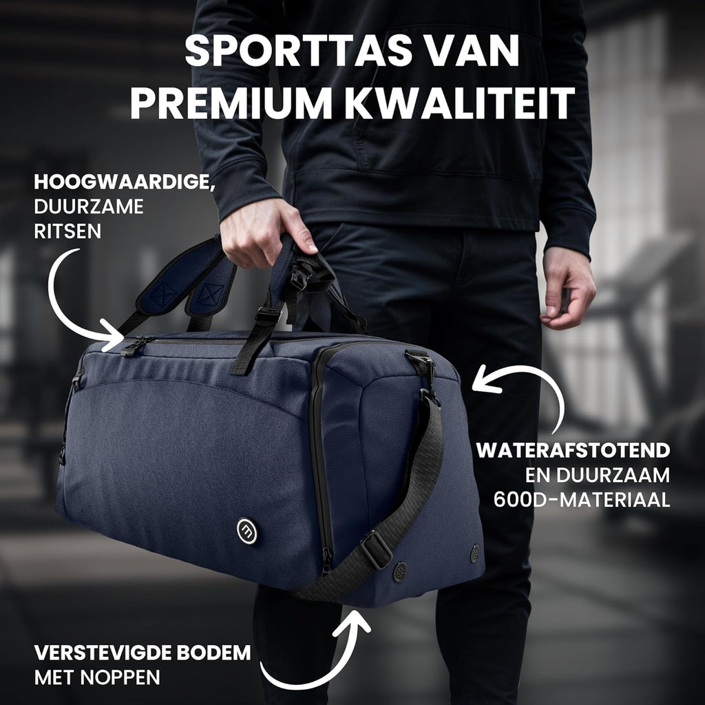 Sporttas Gymbag Reistas 40L / 60L | Trainingstas met Rugzak-Functie Schoenencompartiment Vak voor natte Kleding | Sportrugzak Fitness Tas Weekender Zwemtas Duffelbag Sportzak Fitnesszak Sportbag Heren