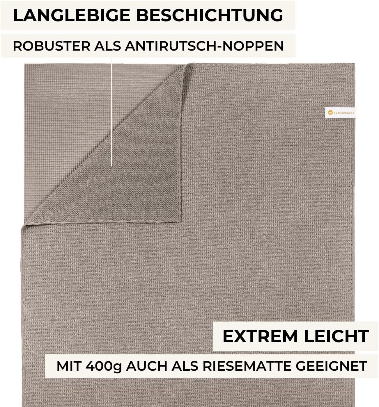 Lotuscrafts Yoga Handdoek Wet Grip - antislip & sneldrogend - slipvrije yogahanddoek met sterke grip - yogadoek ideaal voor Hot Yoga [183 x 61 cm].
