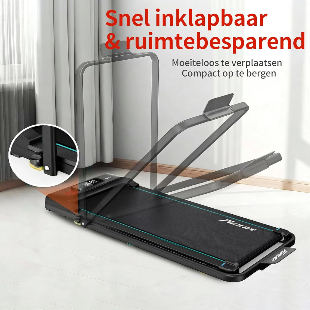 Walking Pad/loopband voor thuis, inklapbaar, 3-in-1 mini-loopband met handgreep, stil en plat, tot 120 kg, geschikt voor bureau en thuiskantoor, senioren en revalidatie, FunLife F1