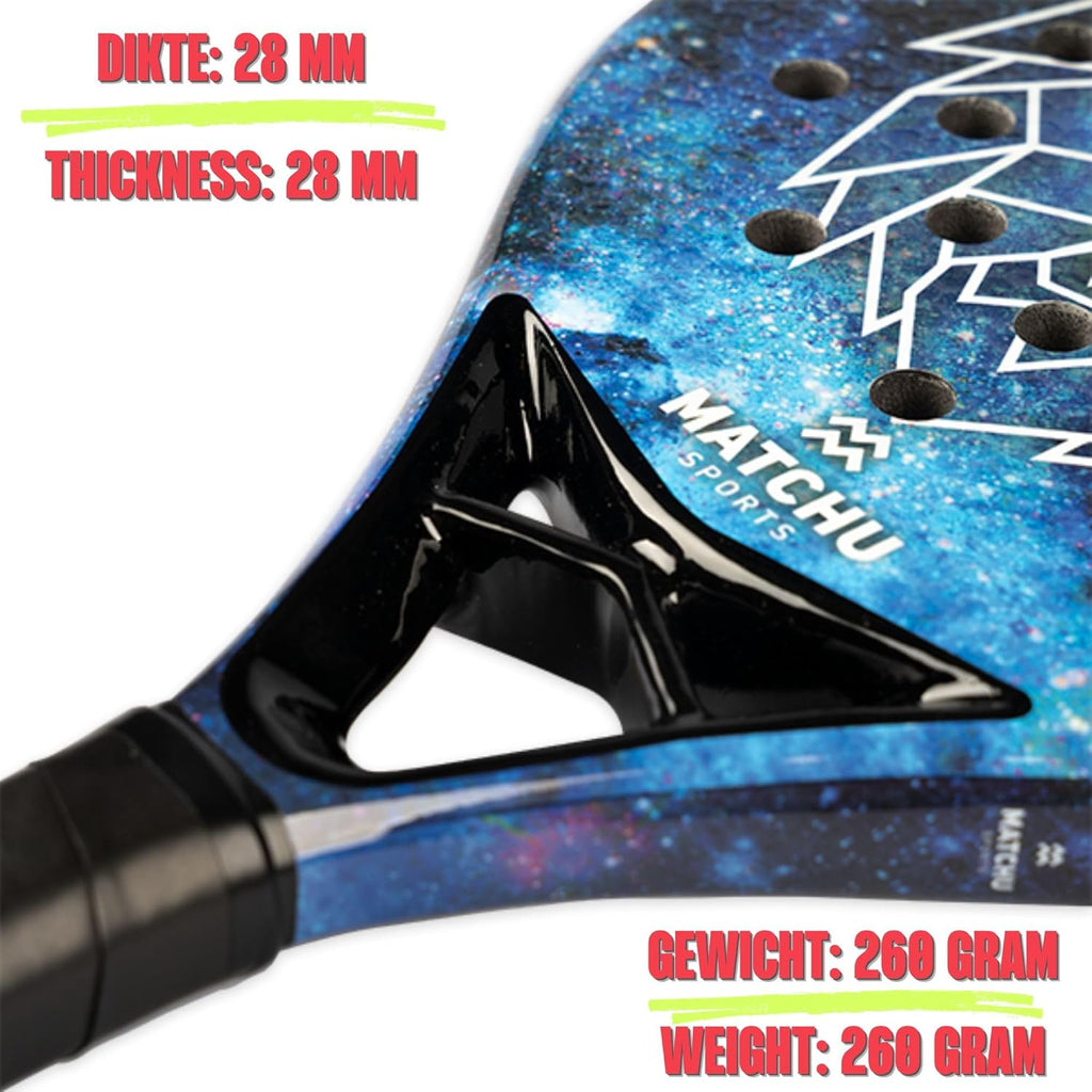 MATCHU - Padel racket - Inclusief een draagtas - 100% carbon frame, fiberglasse toplaag en zacht EVA foam - 3D grip technologie