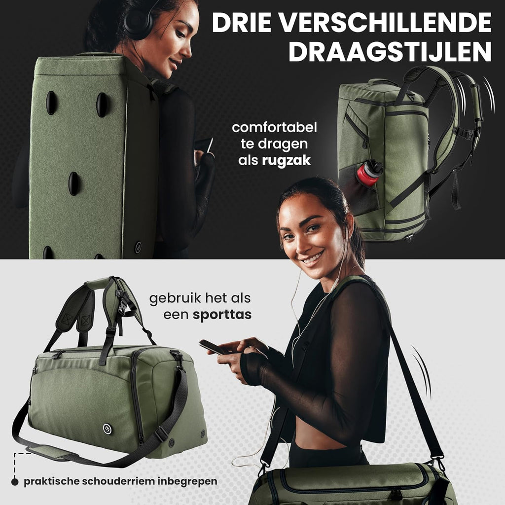 Sporttas Gymbag Reistas 40L / 60L | Trainingstas met Rugzak-Functie Schoenencompartiment Vak voor natte Kleding | Sportrugzak Fitness Tas Weekender Zwemtas Duffelbag Sportzak Fitnesszak Sportbag Heren