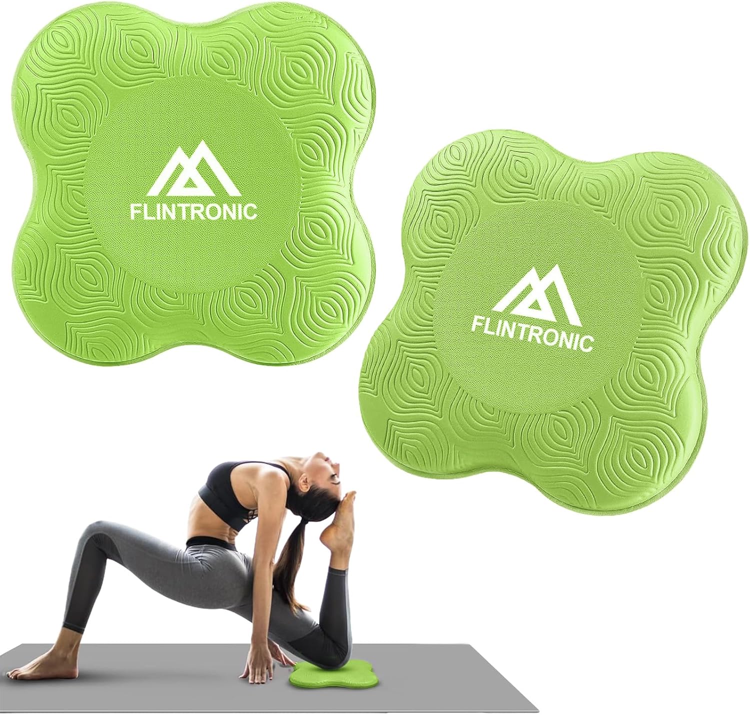 Flintronic Yoga-kniebeschermer, set van 2 antislip, yogamat, yoga-steunkussen, sportbalanskussen, comfortabele lichtgewicht ondersteuning voor knieën, handen, polsen en ellebogen - 20 x 20 cm, met