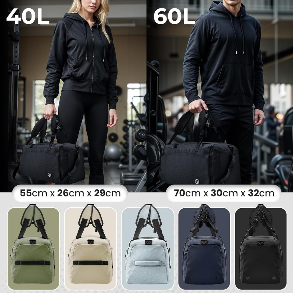 Sporttas Gymbag Reistas 40L / 60L | Trainingstas met Rugzak-Functie Schoenencompartiment Vak voor natte Kleding | Sportrugzak Fitness Tas Weekender Zwemtas Duffelbag Sportzak Fitnesszak Sportbag Heren
