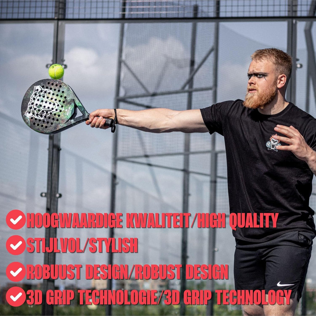 MATCHU - Padel racket - Inclusief een draagtas - 100% carbon frame, fiberglasse toplaag en zacht EVA foam - 3D grip technologie