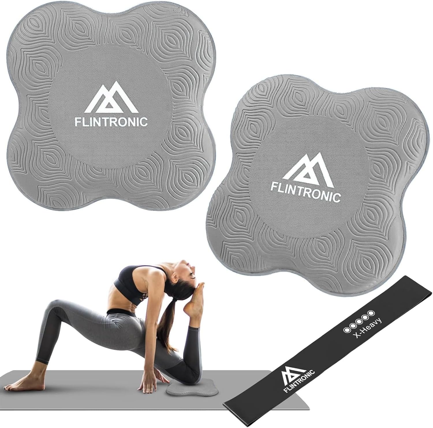 Flintronic Yoga-kniebeschermer, set van 2 antislip, yogamat, yoga-steunkussen, sportbalanskussen, comfortabele lichtgewicht ondersteuning voor knieën, handen, polsen en ellebogen - 20 x 20 cm, met