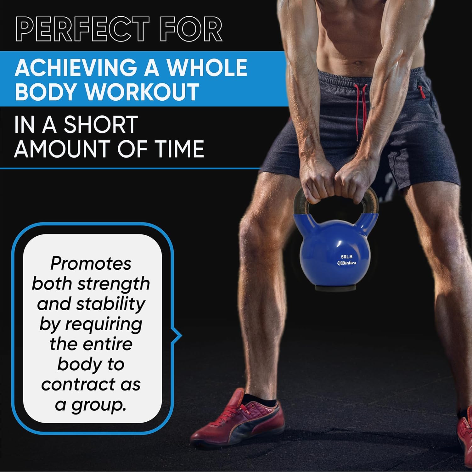 bintiva Kettlebells - professionele kwaliteit, vinyl gecoat, massief gietijzeren gewichten met een speciale beschermende bodem