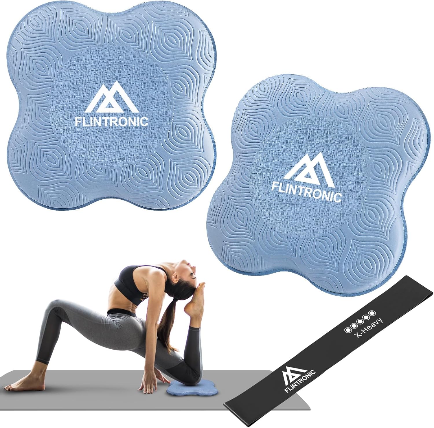 Flintronic Yoga-kniebeschermer, set van 2 antislip, yogamat, yoga-steunkussen, sportbalanskussen, comfortabele lichtgewicht ondersteuning voor knieën, handen, polsen en ellebogen - 20 x 20 cm, met