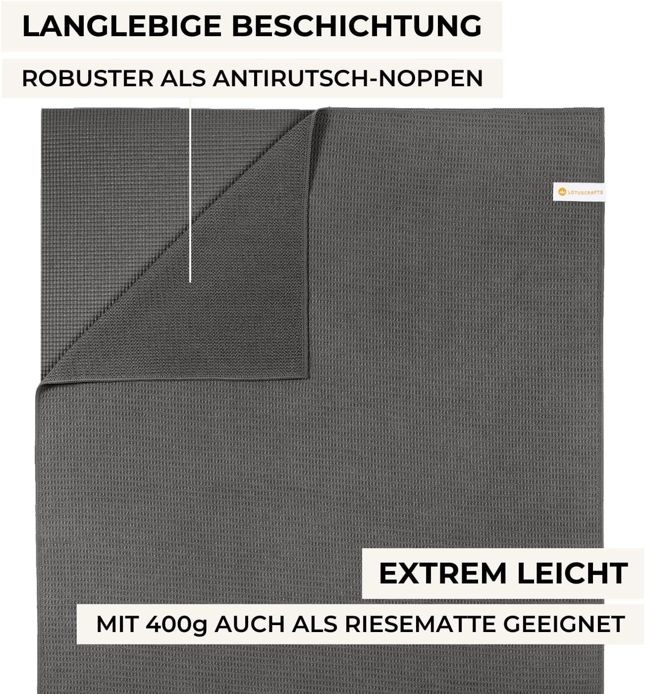 Lotuscrafts Yoga Handdoek Wet Grip - antislip & sneldrogend - slipvrije yogahanddoek met sterke grip - yogadoek ideaal voor Hot Yoga [183 x 61 cm].