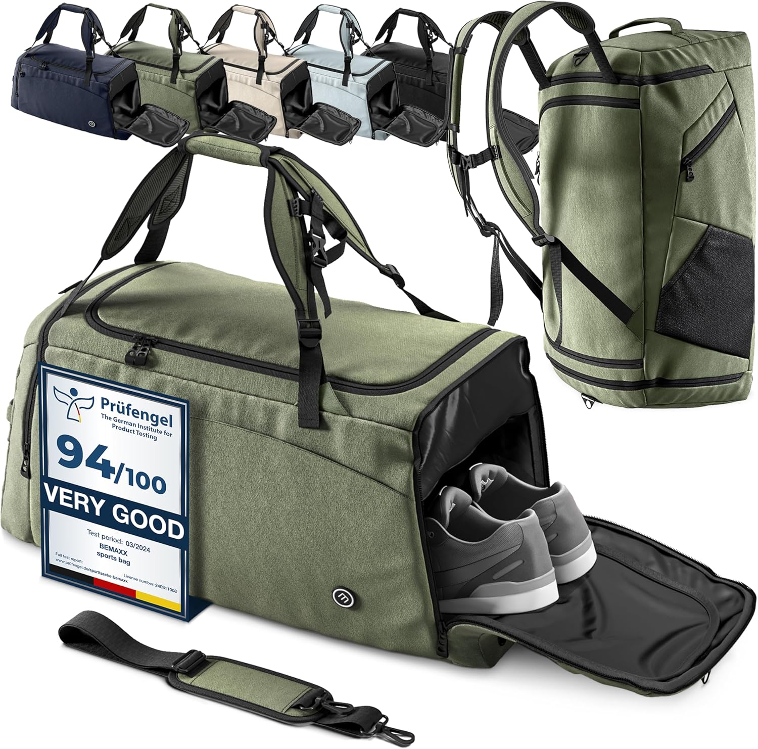 Sporttas Gymbag Reistas 40L / 60L | Trainingstas met Rugzak-Functie Schoenencompartiment Vak voor natte Kleding | Sportrugzak Fitness Tas Weekender Zwemtas Duffelbag Sportzak Fitnesszak Sportbag Heren