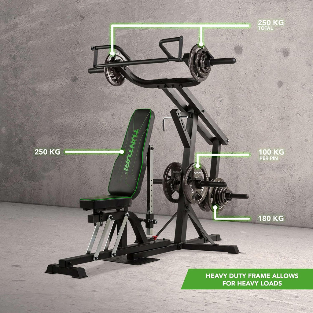 Tunturi WT80 Krachtstation - Fitness homegym - Verstelbaar fitnessapparaat voor 50+ Oefeningen - Compact voor thuisgebruik - Geschikt voor 30mm & 50mm halterschijven