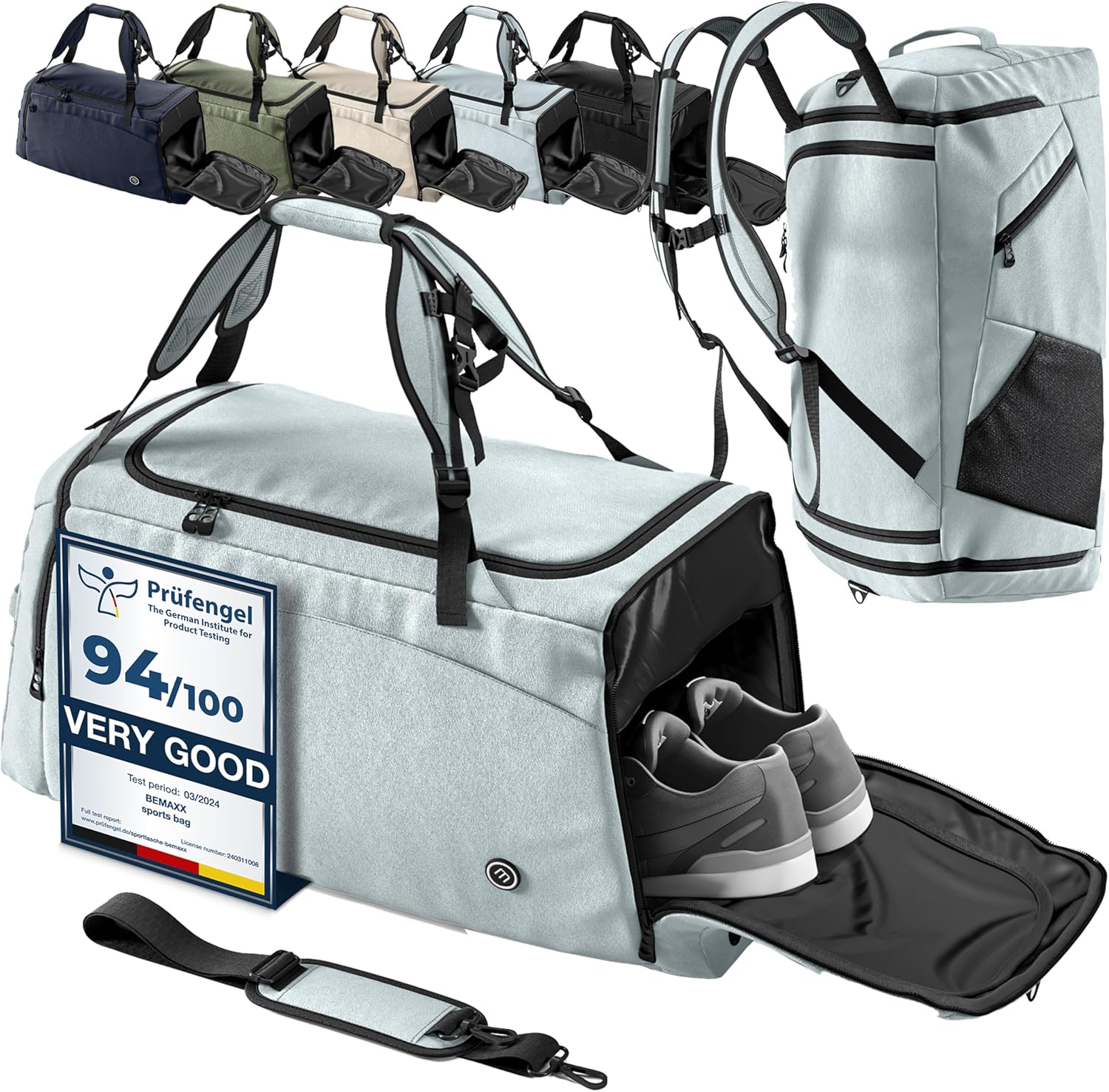 Sporttas Gymbag Reistas 40L / 60L | Trainingstas met Rugzak-Functie Schoenencompartiment Vak voor natte Kleding | Sportrugzak Fitness Tas Weekender Zwemtas Duffelbag Sportzak Fitnesszak Sportbag Heren