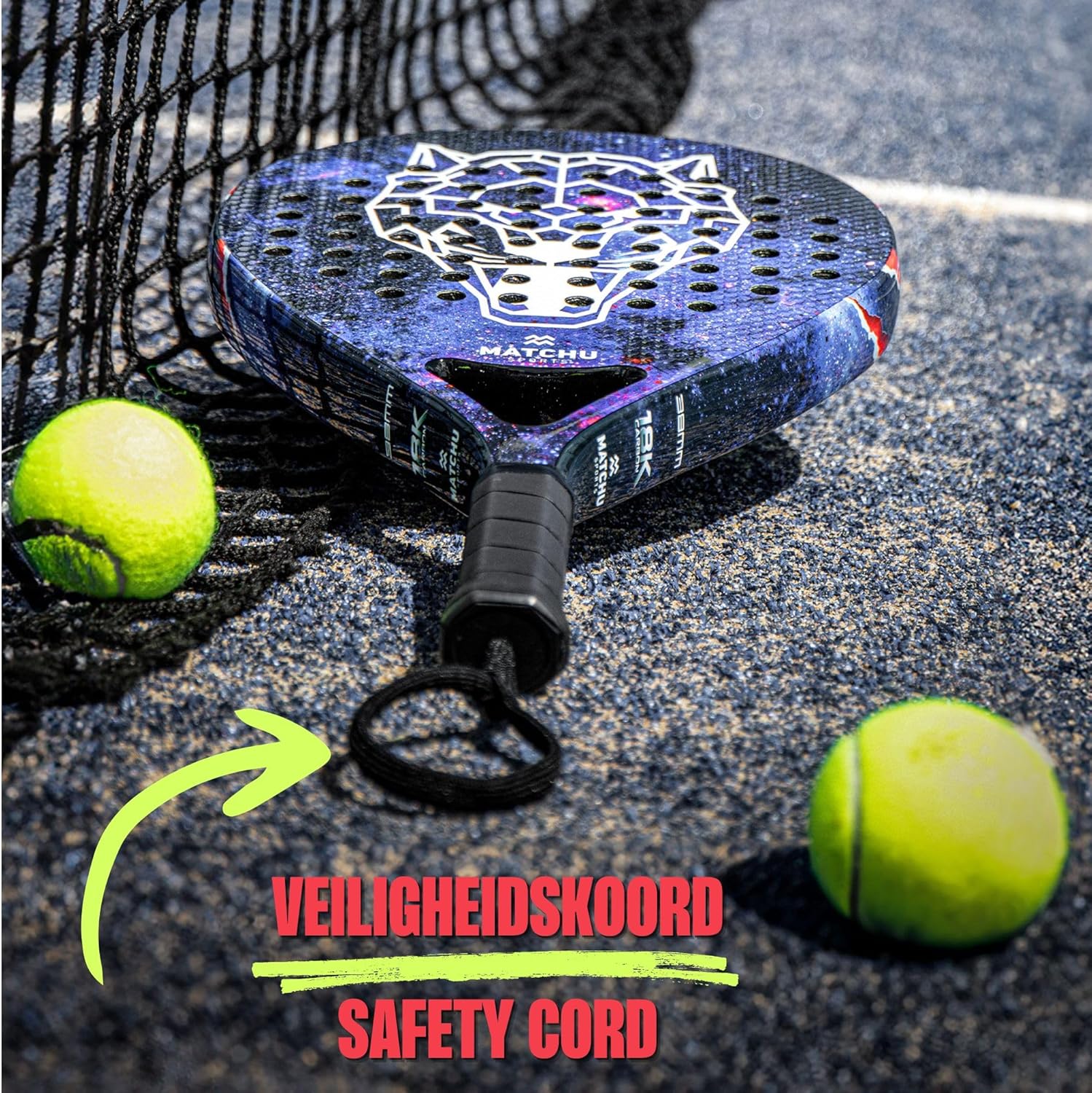 MATCHU - Padel racket - Inclusief een draagtas - 100% carbon frame, fiberglasse toplaag en zacht EVA foam - 3D grip technologie