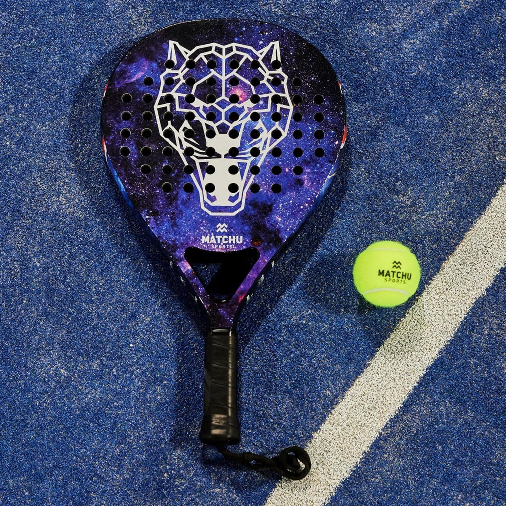 MATCHU - Padel racket - Inclusief een draagtas - 100% carbon frame, fiberglasse toplaag en zacht EVA foam - 3D grip technologie