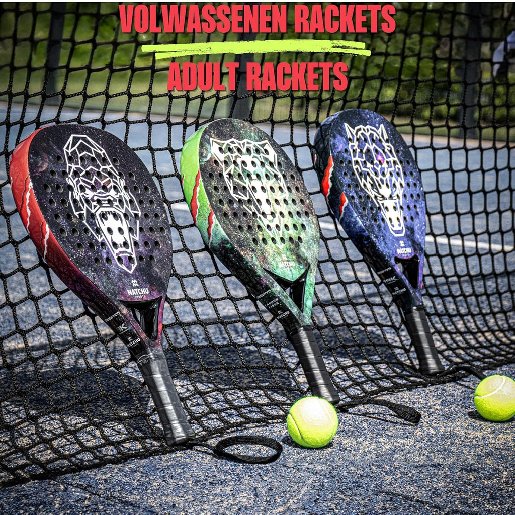 MATCHU - Padel racket - Inclusief een draagtas - 100% carbon frame, fiberglasse toplaag en zacht EVA foam - 3D grip technologie