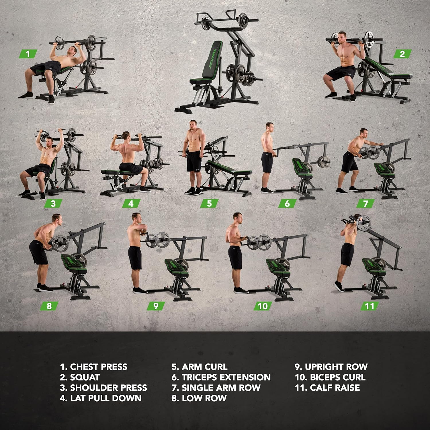 Tunturi WT80 Krachtstation - Fitness homegym - Verstelbaar fitnessapparaat voor 50+ Oefeningen - Compact voor thuisgebruik - Geschikt voor 30mm & 50mm halterschijven